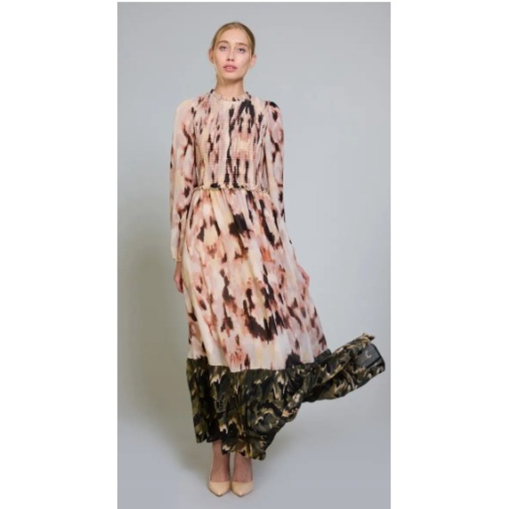 Melloday Smocked‎ Long Sleeve Chiffon Maxi Dress Size XS
